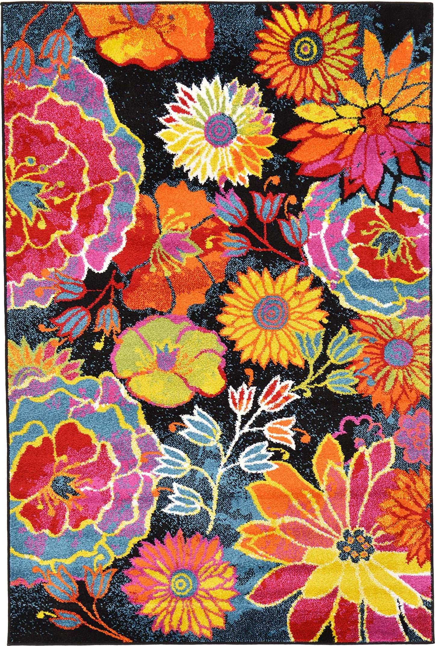 Unique Loom Lyon Collection Area Rug - Kennedy (4' x 6' Rectangle, Black/ Green)