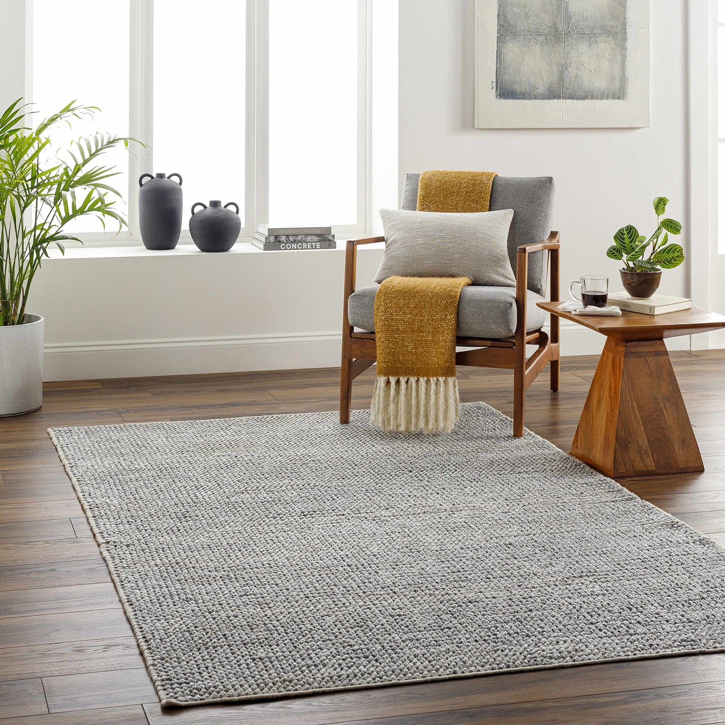 Hauteloom Kala Recycled Material Living Room, Bedroom Area Rug - Contemporary - Light Gray, Cloud Gray, Dark Gray - 2' x 3'
