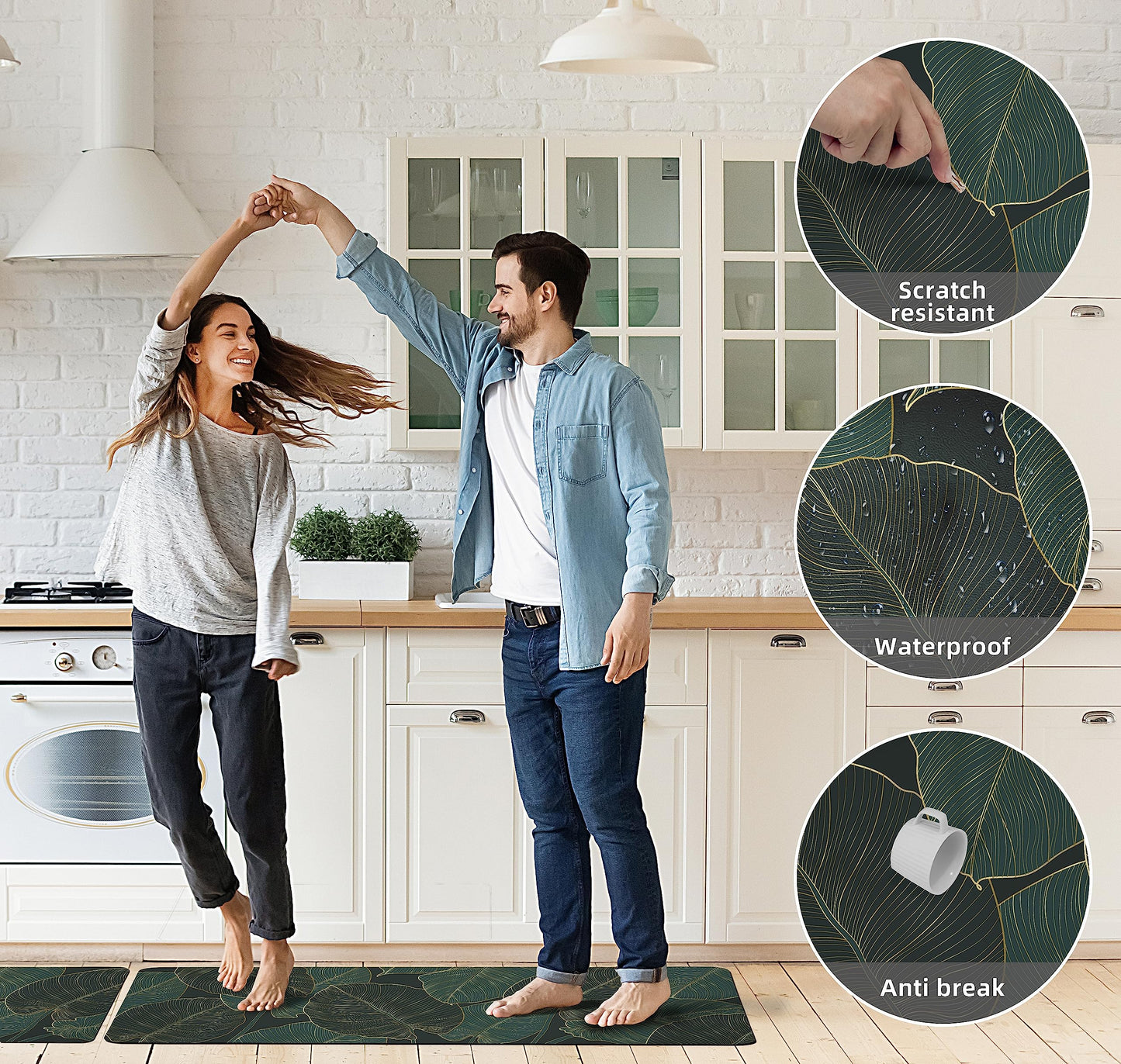 chiinvent Kitchen Mats for Floor Cushioned Anti Fatigue Mats for Kitchen Green Kitchen Floor Mat Memory Foam Boho Kitchen Rugs Luxury Runner Rugs Sets of 2, 17.3x28 + 17.3x47, 0.4 inches