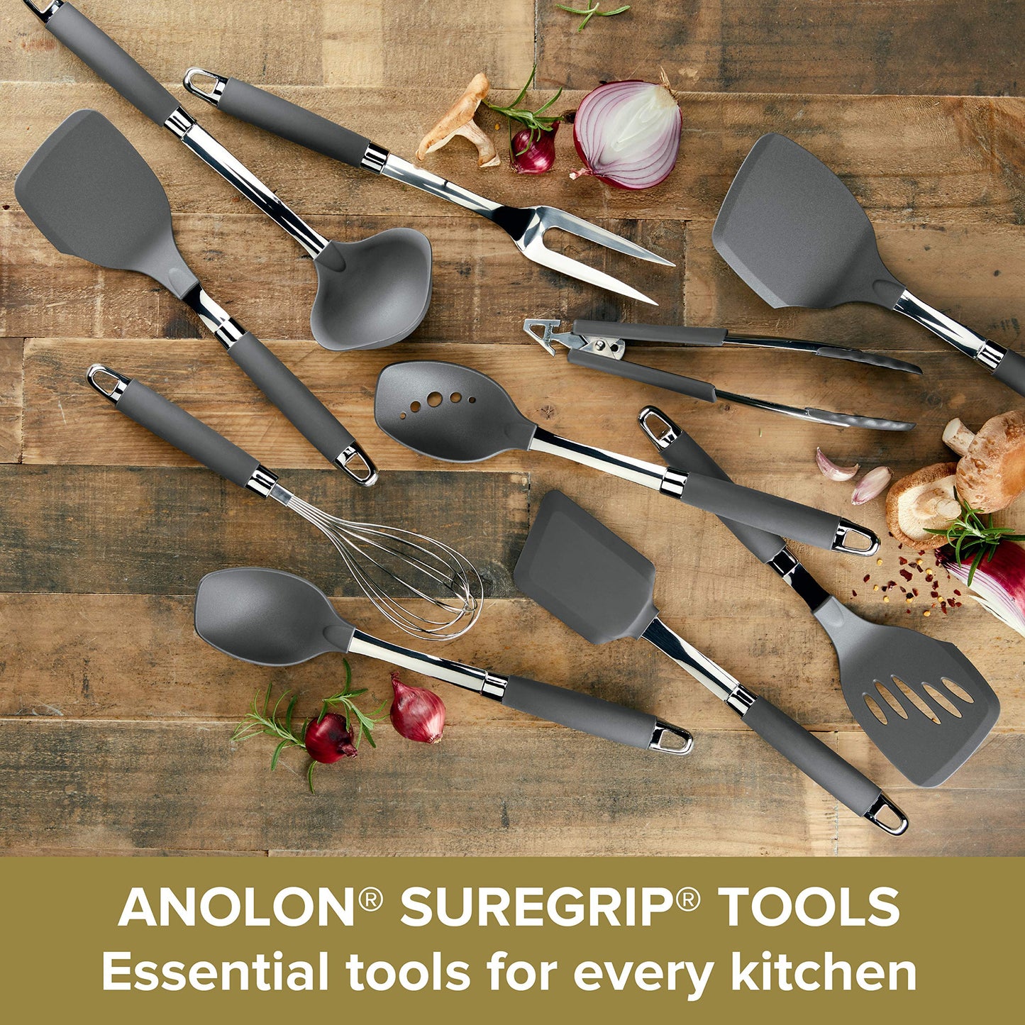 Anolon SureGrip Nonstick Nylon Solid Spoon, Gray 13.25-Inch, Tools and Gadgets - 46283