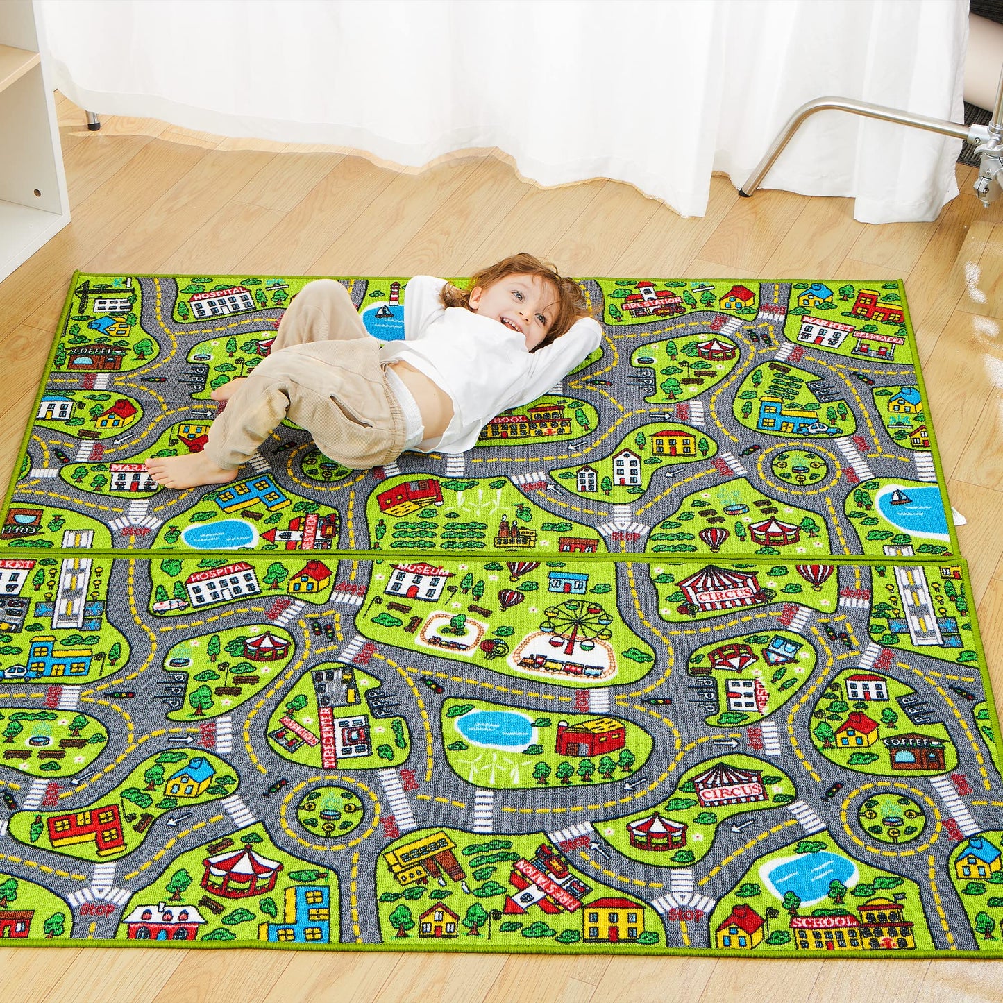 JOYIN 2 Pack Kids City Town Rug(150x80cm),Car Play Carpet,Road Rug for Toddlers,Pretend Play Gift for Kids,Educational Floor Mat for Bedroom & Playroom,Toy for Boys and Girls