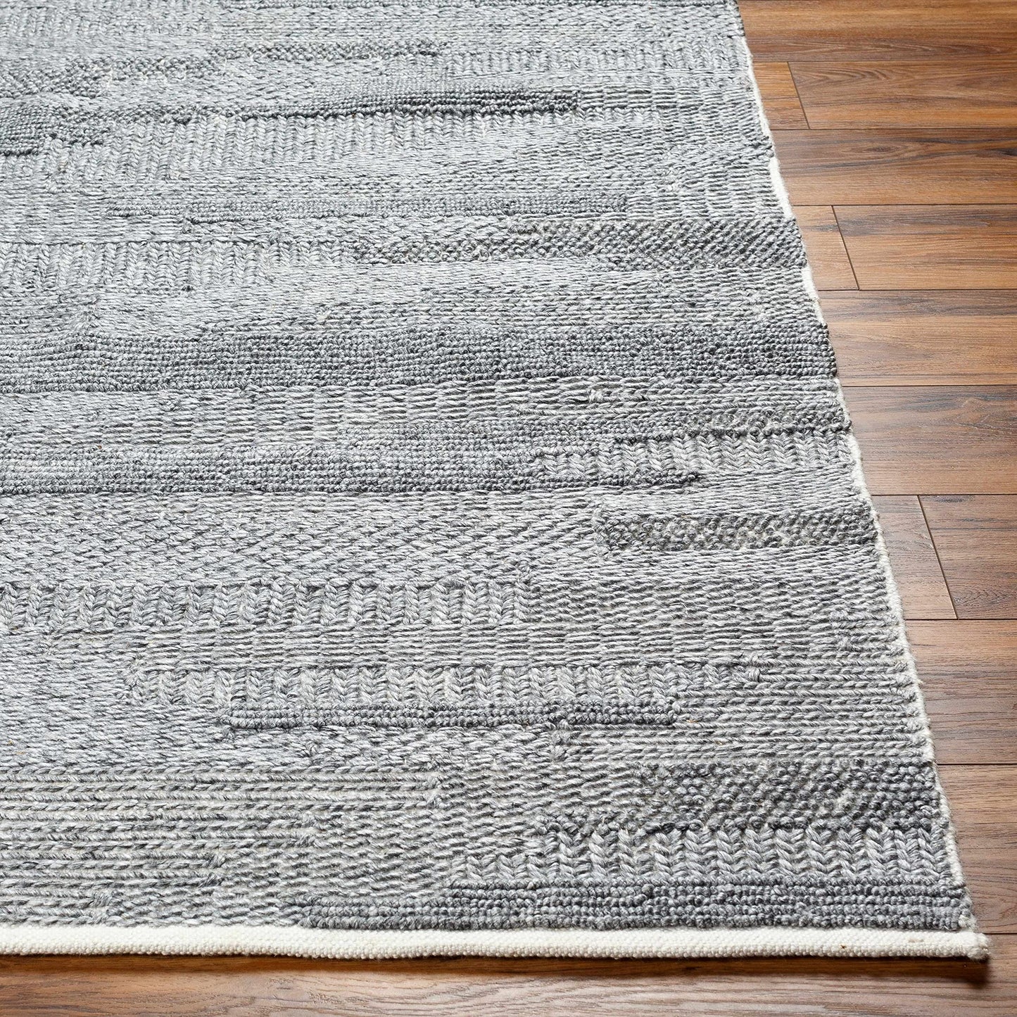 Hauteloom Chepe Recycled Material Area Rug - Abstract Striped Distressed Faded - Contemporary Modern Minimalist Transitional Scandinavian - Medium Gray, Ink, Silverton, Gray, White - 2' x 3'