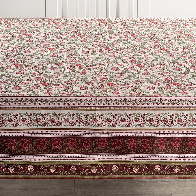 Maison d' Hermine Table Cloth Rectangle Table 100% Cotton 60 x 90 Inches Fall Tablecloth Reusable Everyday Use for Thanksgiving Christmas Decorations Dining Farmhouse Party (Reveillon Au Jardin)