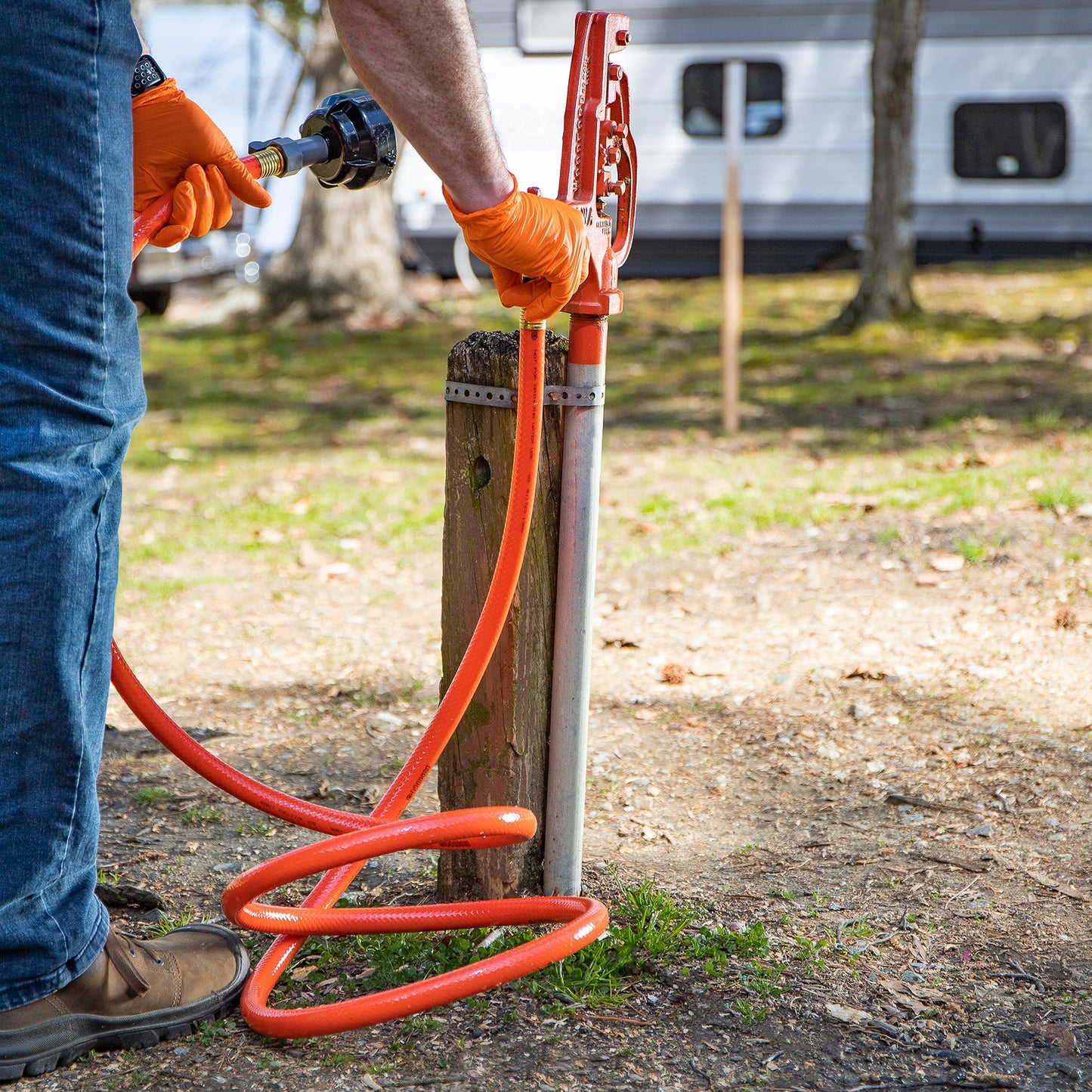 Camco RhinoFlex 10-Ft RV Clean-Out Gray/Black Water Hose with Rinser Cap | Features 4-Way Water Pressure Blaster & Water Shut-off Valve | Great for Cleaning Camper Black Water Tanks & More (22999)