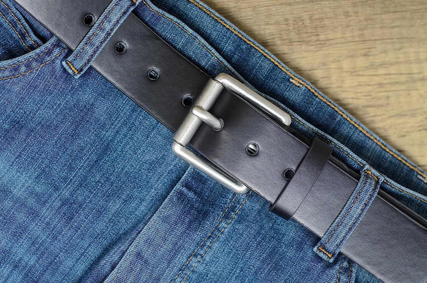 Ossi Mens 38mm Roller Buckle Jeans Belt - Black 3XL (48" - 52")