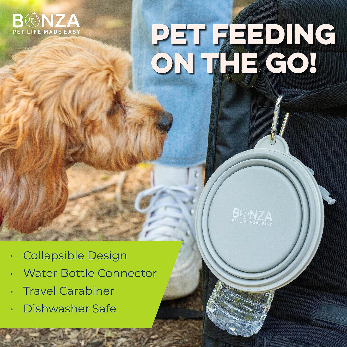 Bonza X-Large Collapsible Dog Bowl, 1500 ML Reinforced Rim, with Carabiner - Dog Travel Bowl - Portable, Collapsible - Hiking, Car, Traveling