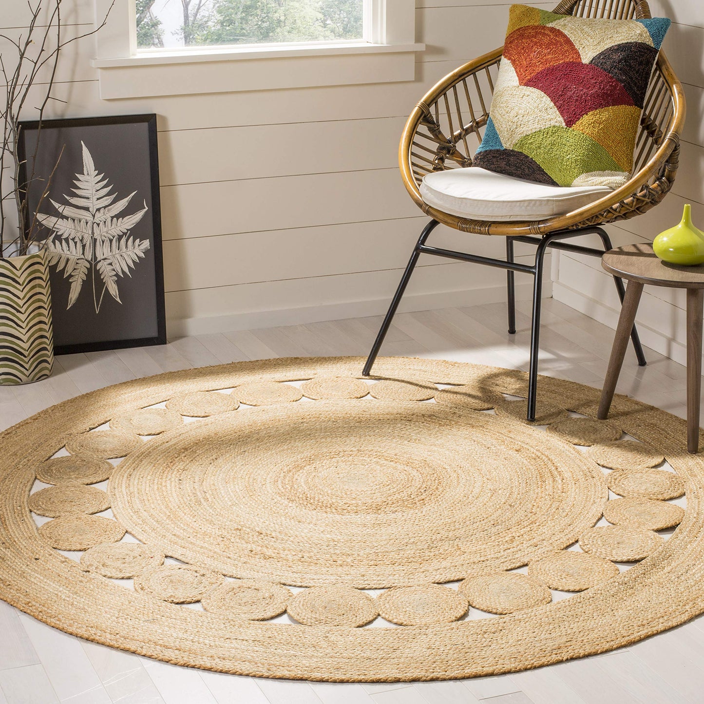 SAFAVIEH Area Rug 3' Round - Natural Fiber Collection - Natural Brown, Handmade Jute, Boho Farmhouse Braided Design (NF364A)