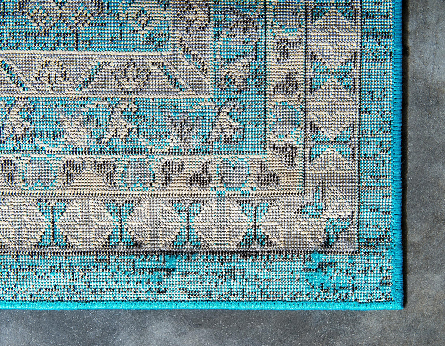 Unique Loom Taftan Collection Border Geometric Tribal Inspired Design Area Rug (5' 0 x 8' 0 Rectangular, Turquoise/ Gray)