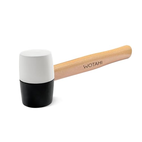 8 Oz. Rubber Mallet Hammer with White and Black Double-Faced Soft Head, Hardwood Handle Small Hammer for Woodworking, Flooring, and Tile