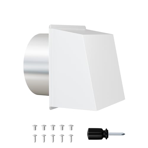6" Metal Hooded Wall Vent with Screen and Damper, Exhaust Vent Cover Outside, Exterior Vent Cover for Dryer Vent Kitchen Range Hood Outdoor Air Exhaust (6 Inch-White)