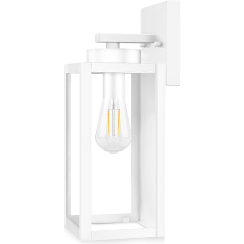 BesLowe Outdoor Wall Light Fixtures, Exterior Waterproof Wall Lanterns, White Porch Sconces Lighting with E26 Sockets & Glass Shades, Modern Wall Lamps for Patio Front Door Entryway