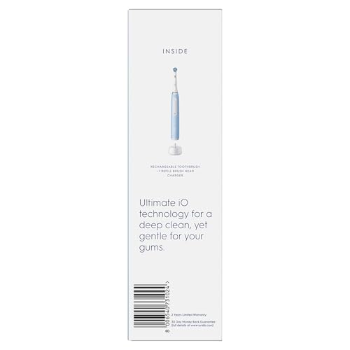 Oral-B iO3 Electric Toothbrush For Adults, 1 Toothbrush Head, 3 Modes With Teeth Whitening, Oral B Electric Toothbrushes, 2 Pin UK Plug, Blue