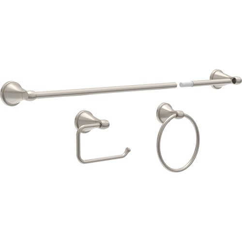 Delta Faucet Becker 3-Piece Bathroom Set, SpotShield Brushed Nickel, 18"/24" Towel Rack, Toilet Paper Holder, Ring BCK63-DN