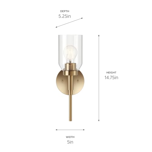KICHLER Madden 1-Light Wall Sconce with Clear Glass in Champagne Bronze, Sloped Ceiling Compatible, for Bathroom or Hallway (14.75" x 5"), 55183CPZ