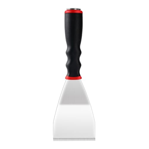 Mister Rui Bent Heavy Duty Scraper, 3 Inch Bent Scraper, Stainless Steel Putty Knife with Hammer End, Spackle Knife with Soft Grip Rubber Handle, Paint Scraper Tool for Wood