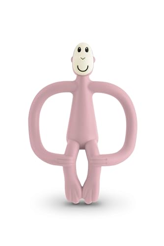 Matchstick Monkey, Original Teether & Gel Applicator, Antimicrobial Silicone Teething Toys for Baby, Easy to Grip, BPA Free, 3 Months Old+, 10.5 cm, Dusty Pink Monkey