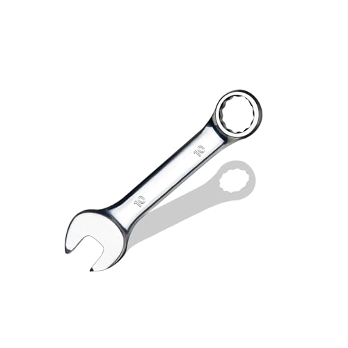 10 mm Metric Stubby Combination Wrench, CR-V Steel with Mirror Polish, 12-Point Design, 15-Degree Offset, Perfect for Auto Repair, Household, Car & Truck Emergency
