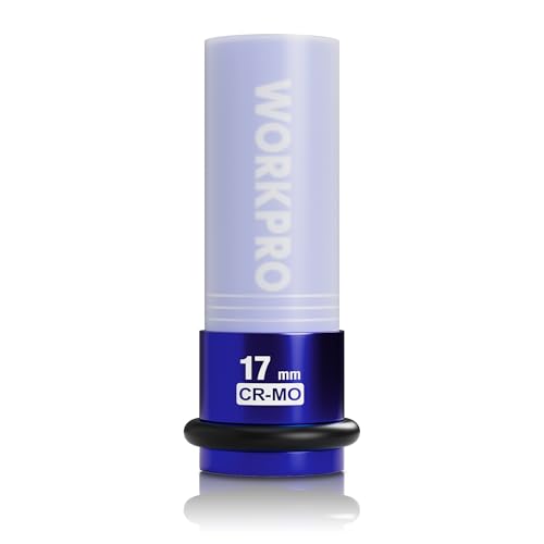 WORKPRO 1/2" Drive Lug Nut Impact Duty Socket, 17mm Deep Thin Wall Socket, Made of Premium Cr-Mo Steel, Non-Marring Lug Nut Wheel Sockets for Car