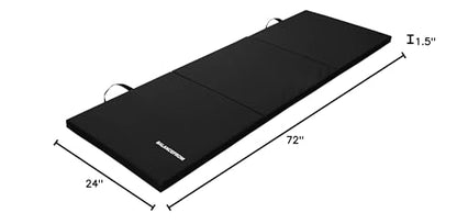 BalanceFrom 6x2 Feet 3-Panel Folding Gymnastics Mat – 1.5-Inch Thick Pad with Vinyl Surface and Carrying Handles for Tumbling, Yoga, Pilates, Home Workouts, and Martial Arts