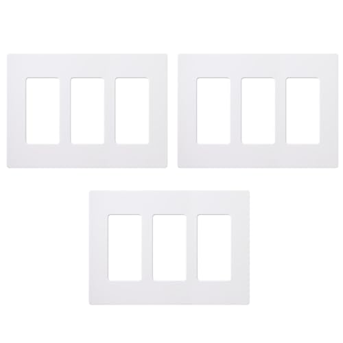Lutron Claro Light Switch Cover Plate, 3 Gang Wallplate, for Decorator Light Switches, Rocker Light Switch Cover, Outlet Cover, Screwless Switch Plate Cover, Gloss, CW-3-WH-3, White, 3 Pack