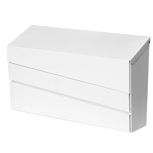 White Wall-Mount Mailbox, Modern Large Capacity Drop Mailboxes for Outside, Rust-Proof Galvanized Steel Post Box (No Keys Locking)