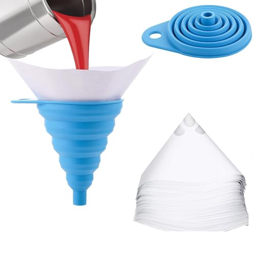 100-Pack Paint Strainers - Cone Shaped Paint Filters with 190 Micron Filter Tips and 1 Silicone Funnel, Nylon Mesh Funnel Ideal for Automotive, Spray Guns, House Painting