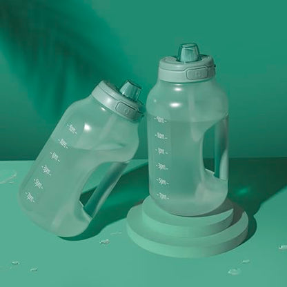 Ello Hydra 64oz Half Gallon Water Jug with Handle and Motivational Time Markers for All Day Hydration, Plastic Reusable Water Bottle with Straw and Locking, Leak Proof Lid, BPA Free, Yucca