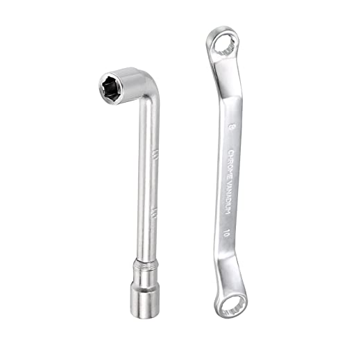 uxcell 10mm Metric L Shaped Angled and Double Box End Wrench Set,High Carbon Steel Hex Socket and Chrome Plated Double Ring Wrench