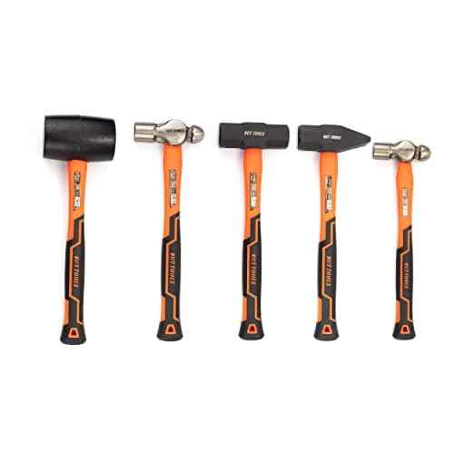 VCT 5pc Hammer & Mallet Set, 16oz & 32oz Ball-Pein Hammers, 32oz Rubber Mallet, 3lb Sledge & Cross-Pein Hammers, Metal Working