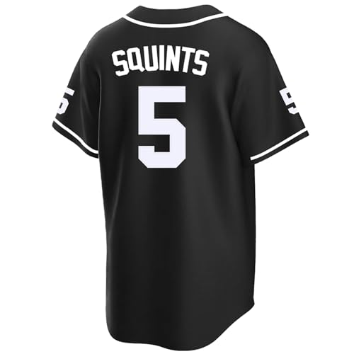 Tocament The Sandlot Baseball Jersey,#5 Squints Button Down Short Sleeve,90s Classic Breathable for Men Sports Legend Jerseys (Black,Large)