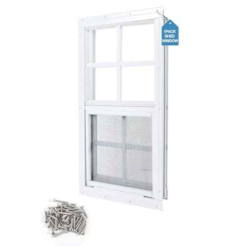 1 Pack Shed Window 14"X21" White Flush Mount Household Windows with Tempered Glass and Fiberglass Screen for Shed Chicken Coop Playhouse and Garage