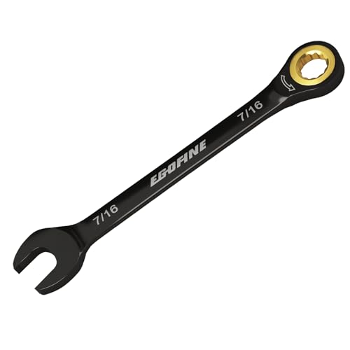 Egofine 7/16 Ratchet Wrench, 7/16 Wrench Ratcheting Combination Wrenches SAE, Industrial Grade Gear Spanner with 12 Point Box End, 72-Teeth Ratchet Black Electrophoretic Coating,CR-V