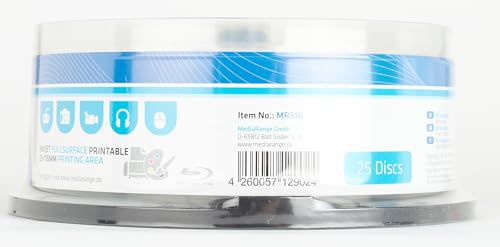 MediaRange BD-R Dual Layer 50GB 6x Write Speed, Full Surface Printable, Cake Box of 25