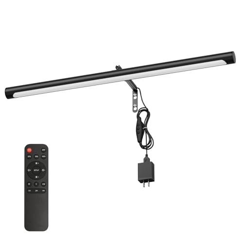 9W Picture Light Plug in, 24" Adjustable LED Art Light with Remote Control, Dimmable Wall Light for Picture Display Dartboard Art Work (Black)