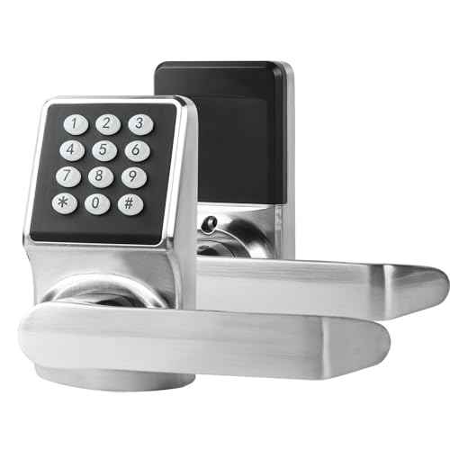 Keyless Entry Door Lock with Keypad,Keypad Door Lock with Handle,Smart Door Locks for Front Door with/Card/Passcode/Key,Digital Door Knob with Handle,Silver.