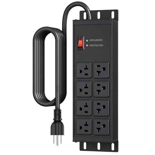 JUNNUJ Heavy Duty 20 Amp Surge Protector 4800J, Garage Metal 8 Outlets 12 Gauge, High Amp 5-15P Adapter Shop 6-20R T-Slot Industrial Outlet, 10 FT Extension Cord Commercial for Appliance