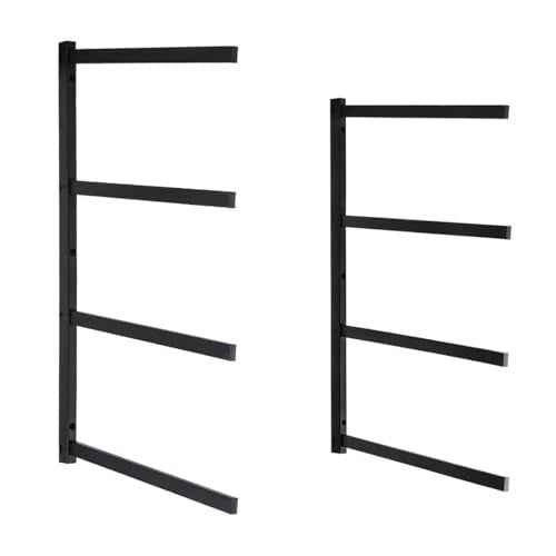 Lumber Rack Wall Mount,Metal Storage Brackets for 2x4 Wood,Plywood,PVC Pipes & Long Tools,Garage Shelving System for Basement,Attic,Shed Organization (4 Level)