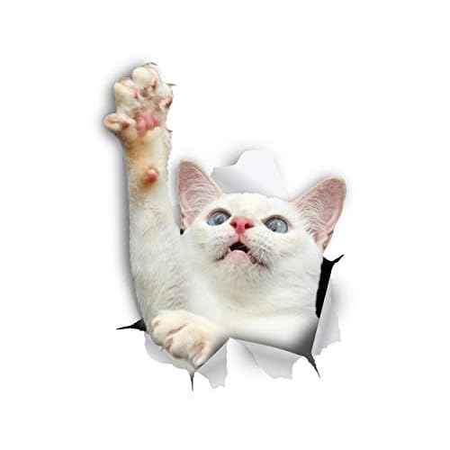 Winston & Bear 3D Cat Stickers - 2 Pack - White Reaching Cat Decals for Wall, Stickers for Bedroom - Fridge - Toilet - Room - Retail Packaged