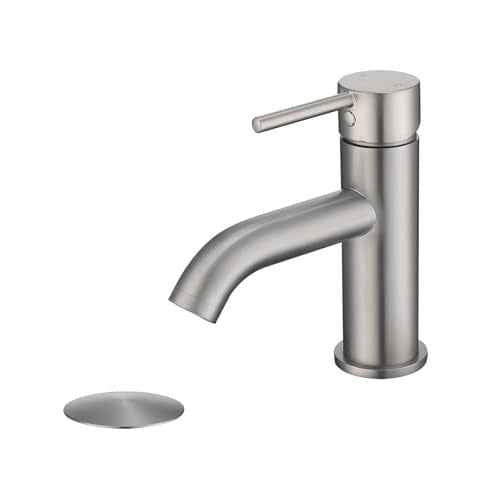 Single Handle Bathroom Faucet with Metal Drain Assembly and Escutcheon, Brushed Nickel