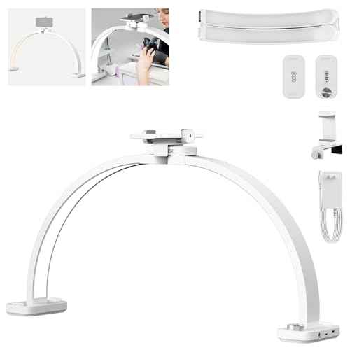 NEEWER Basic HM01-D 29" Arc Lamp, 40W Foldable LED Half Moon Table Nail Tech Light for Desk 3000K-6500K 3400lux/0.5m CRI95 USB Charging Phone Holder for Manicure Makeup Beauty Tattoo Overhead Shooting