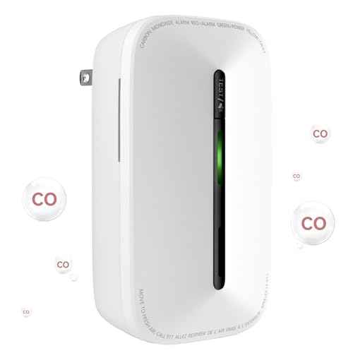Carbon Monoxide Detectors Plug in, 10-Year Battery Powered CO Detector with Breathing Light, Portable Traval Carbon Monoxide Alarm for Home/Office/RV, 1Pack