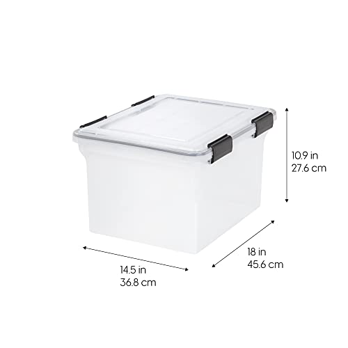 IRIS USA File Box WeatherPro File Organizer Plastic File Box for Letter/Legal File, Durable Lid and Seal w/ Secure Latching Buckles, Stackable and Nestable, Clear 32 Qt. 1Pack