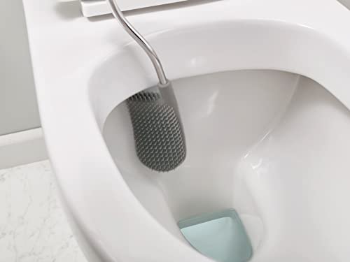 Joseph Joseph Flex Lite - Silicone Toilet Brush with slimline holder set, flexible anti-drip, anti-clog deep clean head, Grey/White, Small