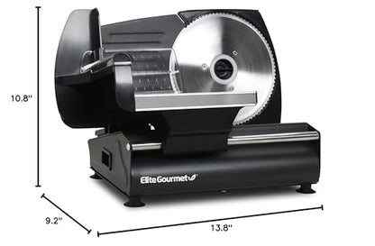 Elite Gourmet EMT-625B Ultimate Precision Electric Deli Food Meat Slicer Removable Stainless Steel Blade, Adjustable Thickness, Ideal for Cold Cuts, Hard Cheese, Vegetables & Bread, 7.5”, Black