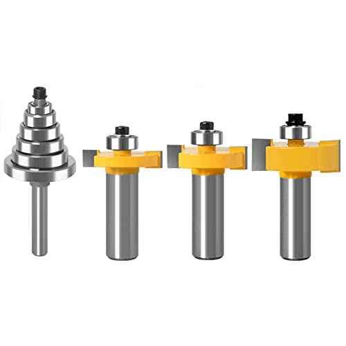 WSOOX 1/2 Inch Shank Rabbet Router Bit Set, 3 Pieces Rabbeting Router Bit with 6 Bearings Set (1/8", 1/4", 5/16", 3/8", 7/16", 1/2" Bearings) (1/2 Inch)