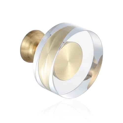 24-Pack 1-1/4-Inch White Cabinet Glass Crystal knobs Brass Drawer Round Knobs Dresser Pulls, Gold Hardware Kitchen Closet knobs for Bifold Doors