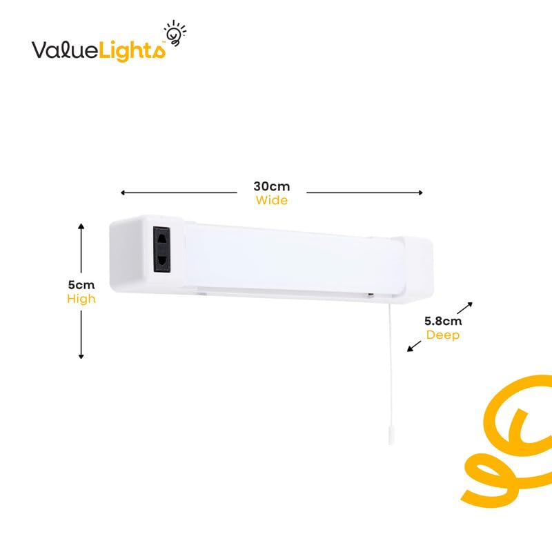 MiniSun | Modern Gloss White 5W LED Wall Light with Shaver Socket and Pull Switch | Bath Wall Lights, Home Décor & Improvement Essential | Includes Integrated 5W LED Bulb