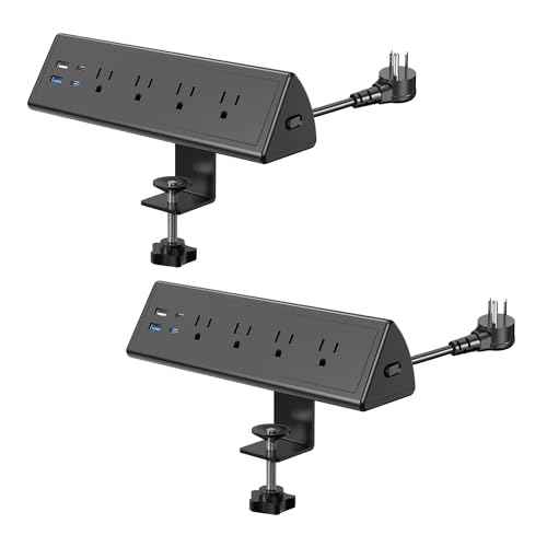Jgstkcity Desk Clamp Power Strip,20W Fast Charging Station,Surge Protector Nightstand Edge Mount,1875W Extension Cord with Multiple Outlets,2 USB-C,2 USB-A,for Home Office (Black, 2PCS-6 FT)