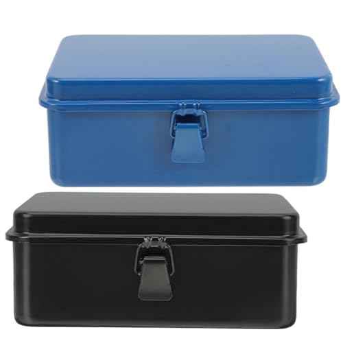 DOITOOL 2Pcs Metal Tool Box Storage Case Organizer Metal Chest with Latch, Portable Storage Box Case Box Sheet for Construction Worker Carpentry Home Workshop Garage