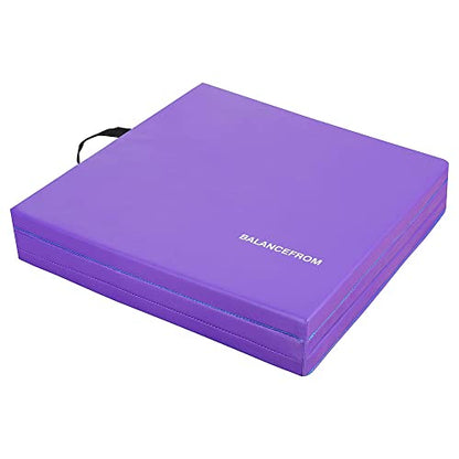 BalanceFrom 6x2 Feet 3-Panel Folding Gymnastics Mat – 1.5-Inch Thick Pad with Vinyl Surface and Carrying Handles for Tumbling, Yoga, Pilates, Home Workouts, and Martial Arts